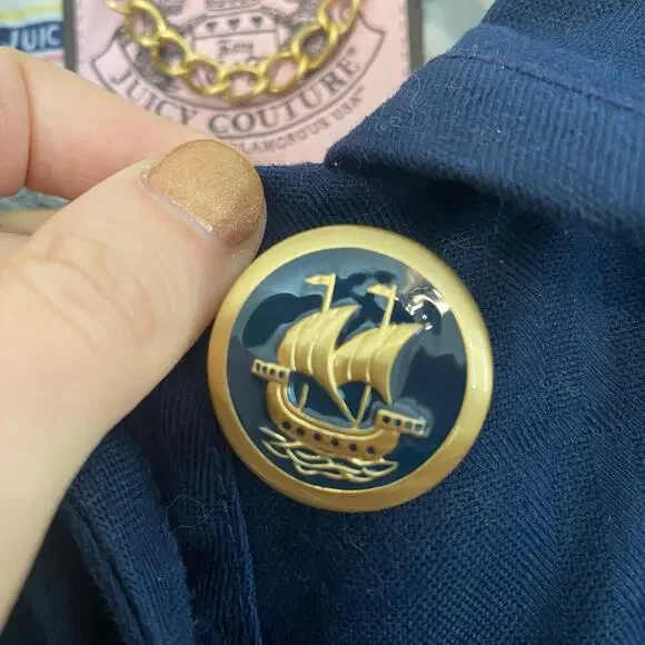 Juicy Couture Womens Size Medium Jacket Coastal Preppy Nautical Cotton Navy Coat - Picture 5 of 7